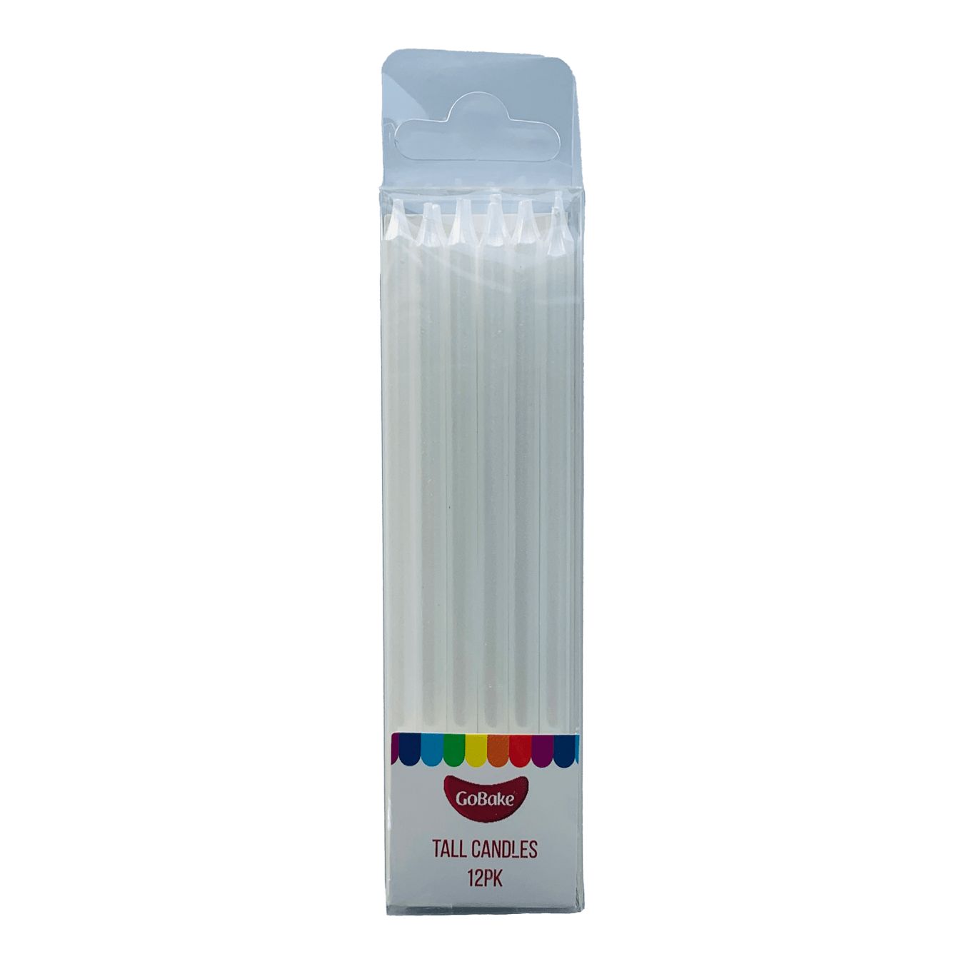 Six pearl white slim tall candles for your cake. 